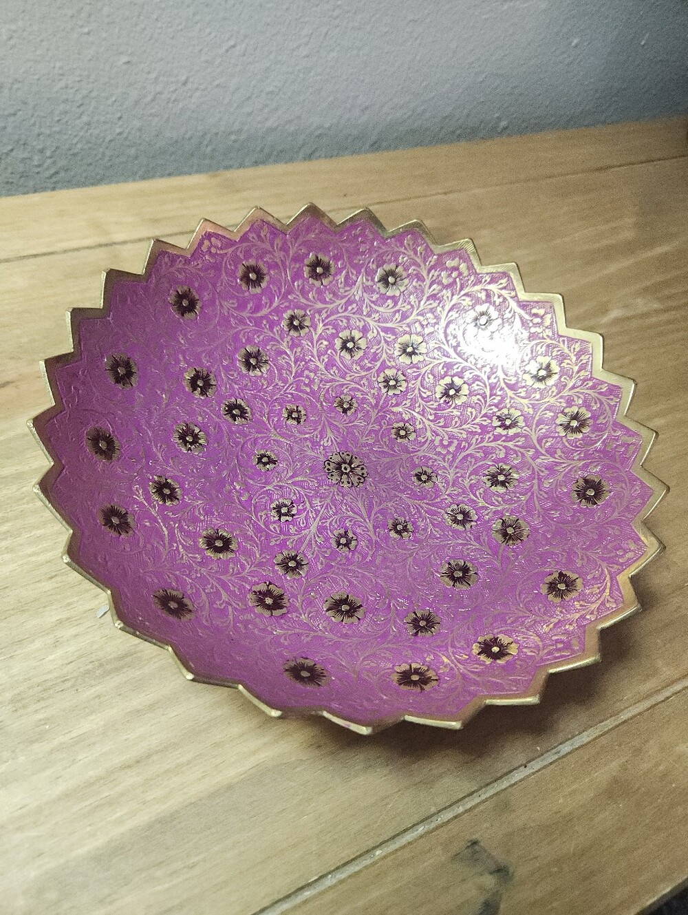 Hand-Painted Floral Decorative Tray — Purple & Gold 9.5in Diameter